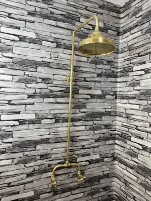 Antique brass shower system with Golding head