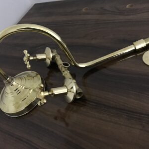 Unlacquered Brass Round Shower Head, With Arm Extension.